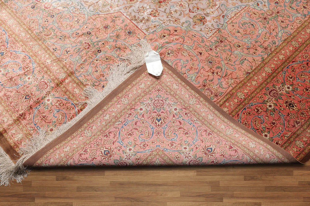 9x12 Gray, Blush Hand Knotted 100% Silk Traditional Authentic Kum 500 KPSI Oriental Area Rug-3