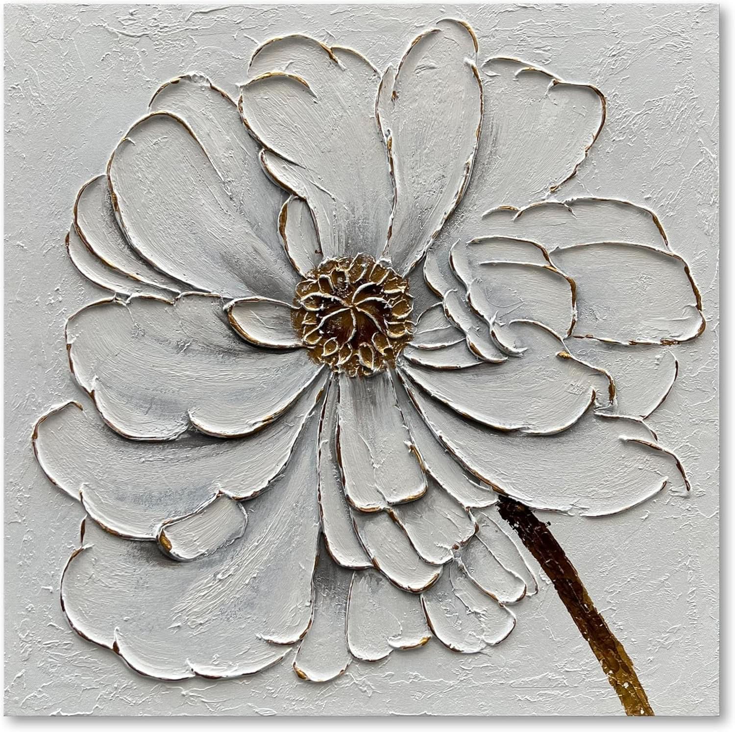 Oil Painting 24x24 Golden Textured Flower Canvas Art work