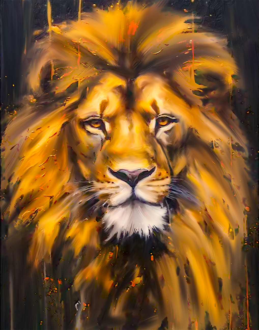 Canvas Lion Head - Wildlife Wall Art - Gold  Glitter-1