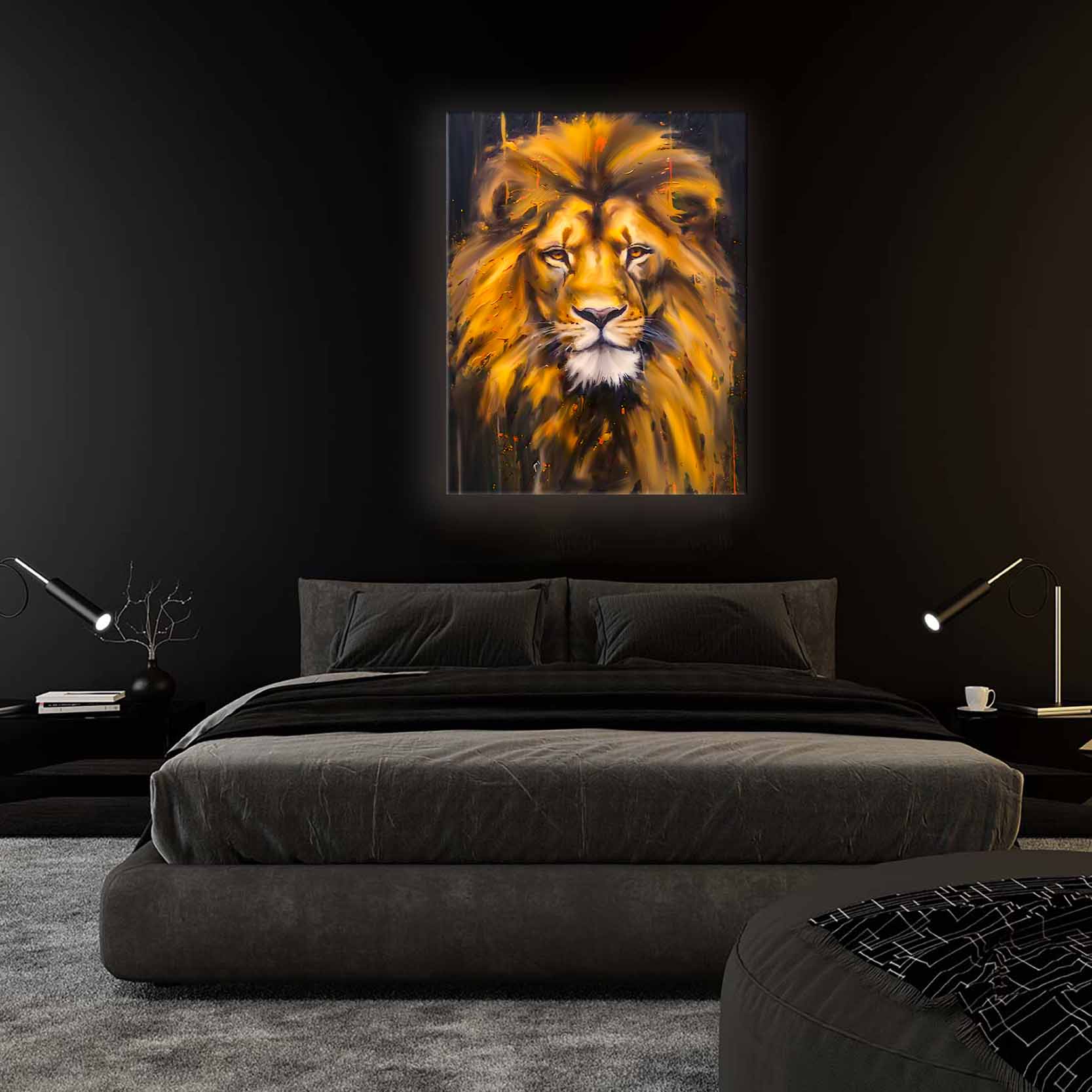 Canvas Lion Head - Wildlife Wall Art - Gold  Glitter-2