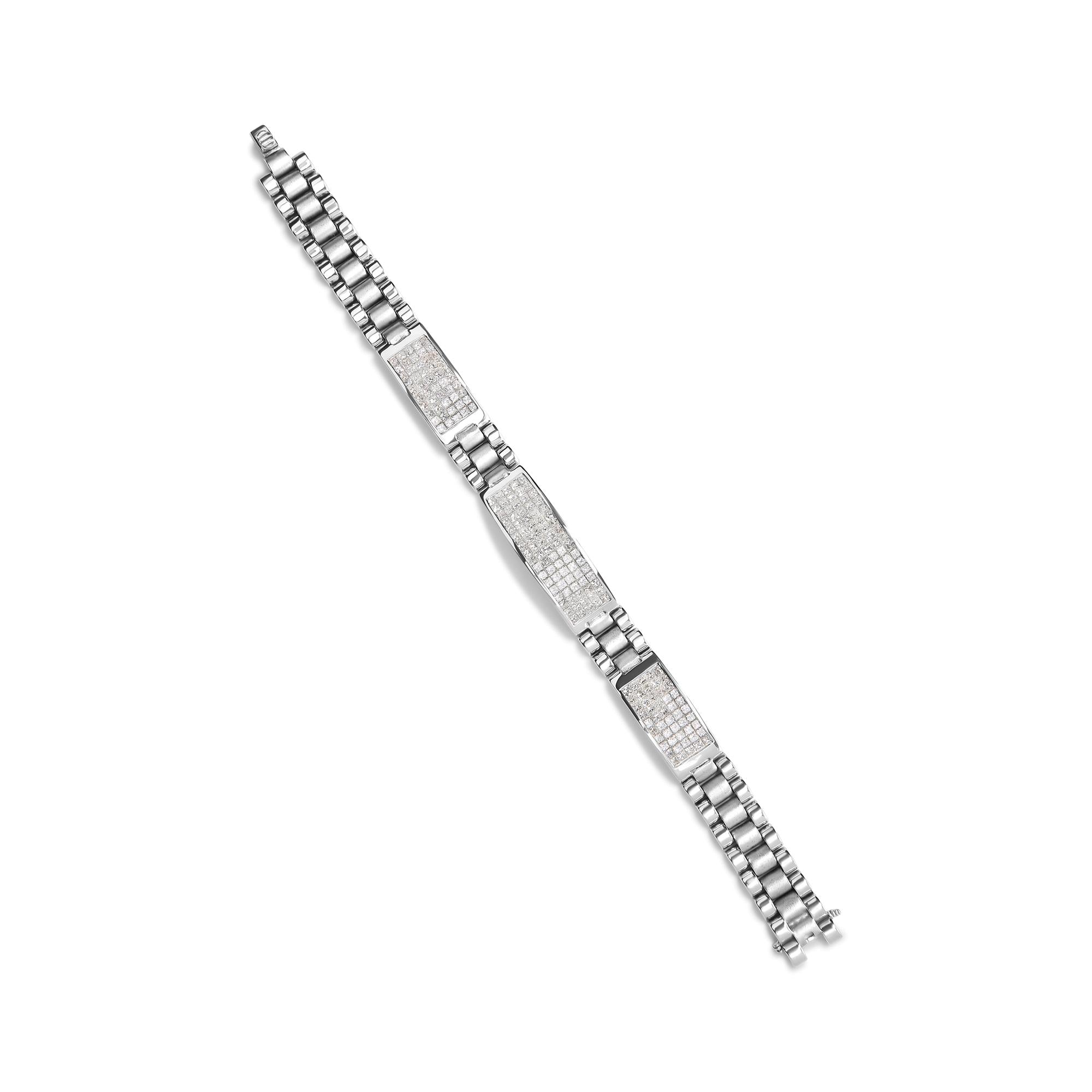 14K White Gold 12.0 Cttw Men's Invisible Set Princess Diamond Tennis Bracelet (G-H Color, VS1-VS2 Clarity) - Size 8.5" Inches-4