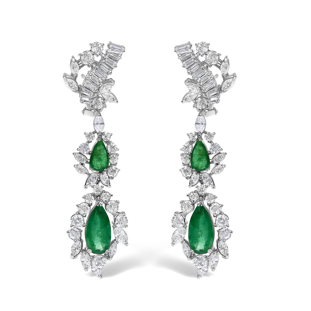 Certified Platinum 38.0 Cttw Diamond and 19 3/4 Cttw Brazilian Green Emerald Necklace, Bracelet & Earrings Three-Piece Set-4