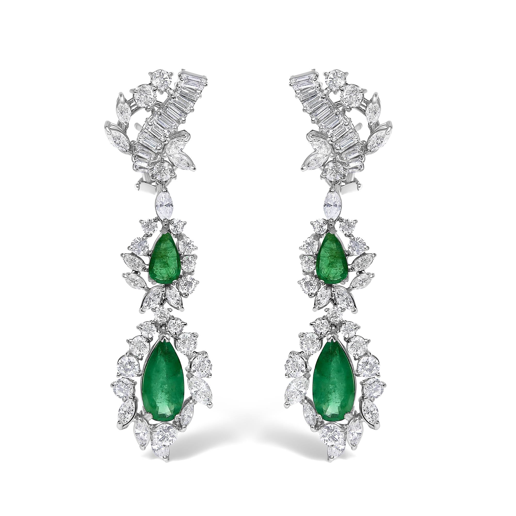 Certified Platinum 38.0 Cttw Diamond and 19 3/4 Cttw Brazilian Green Emerald Necklace, Bracelet & Earrings Three-Piece Set-4