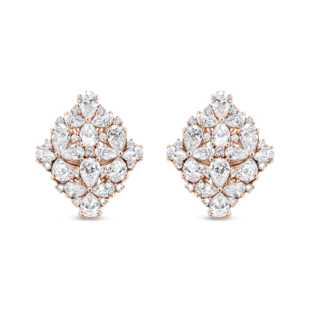 18K Rose Gold 8 1/3 Cttw Pear and Round Diamond Floral Cluster Omega Earrings (F-G Color, VS1-VS2 Clarity)-0