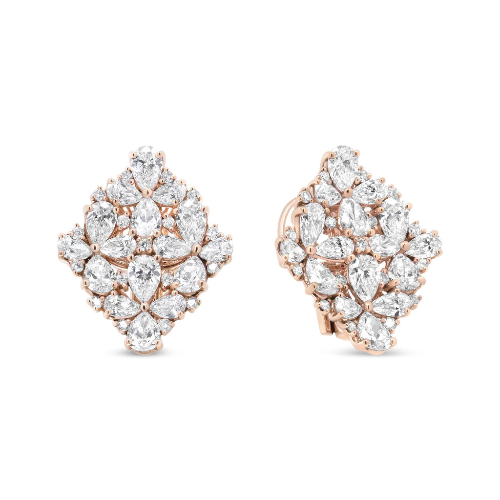18K Rose Gold 8 1/3 Cttw Pear and Round Diamond Floral Cluster Omega Earrings (F-G Color, VS1-VS2 Clarity)-1