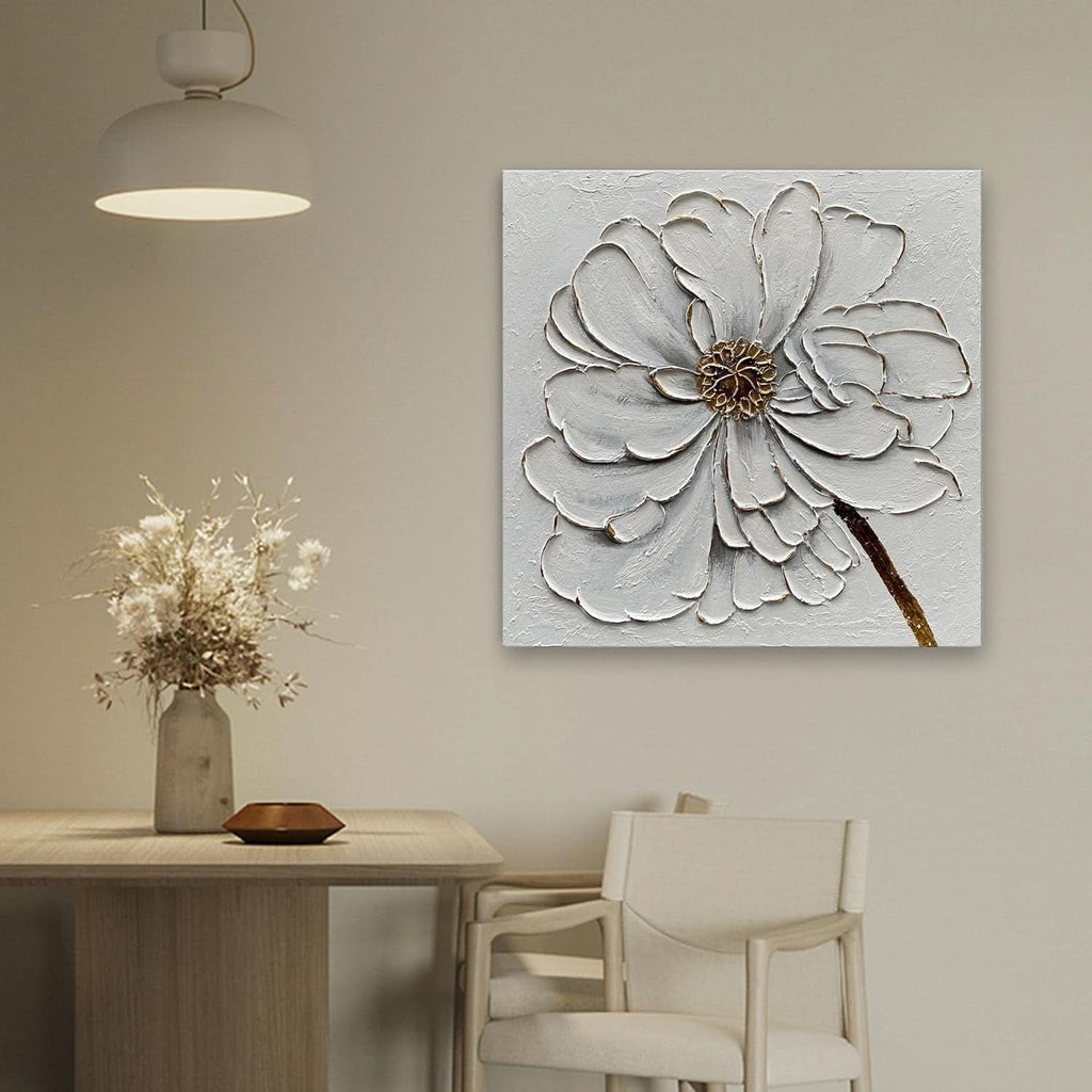Oil Painting 24x24 Golden Textured Flower Canvas Art work